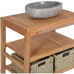 Topdeal Bathroom Vanity Cabinet Solid Teak With Riverstone Sink VDTD12429 -Comfort Bathroom Store 51864524 5