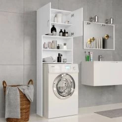 Topdeal Washing Machine Cabinet White 64x25.5x190 Cm Chipboard VDTD31056 -Comfort Bathroom Store 51870915 3