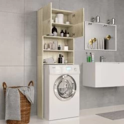 Topdeal Washing Machine Cabinet Sonoma Oak 64x25.5x190 Cm Chipboard VDTD31059 -Comfort Bathroom Store 51870933 3