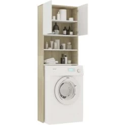 Topdeal Washing Machine Cabinet White And Sonoma Oak 64x25.5x190 Cm VDTD31061 -Comfort Bathroom Store 51870945 4