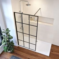 ELEGANT 1100mm Black Framed Walk In Shower Door 8mm Safety Tempered Glass Wet Room Shower Enclosure Include Stainless Steel Support Rod -Comfort Bathroom Store 52074123 2