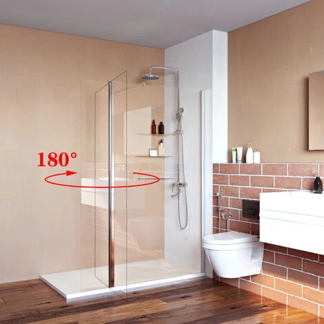 ELEGANT 800mm Frameless Walk In Shower Door Screen With 300mm Flipper Panel 6mm Tempered Glass Shower Enclosure 4 ELEGANT 800mm Frameless Walk In Shower Door Screen With 300mm Flipper Panel 6mm Tempered Glass Shower Enclosure - Image 2