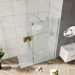 ELEGANT 1000mm Tempered Glass Walk In Shower Enclosure With 300mm Flipper Shower Door Screen Wet Room