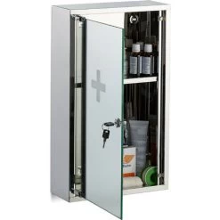 Relaxdays Stainless Steel Medicine Cabinet, Lockable Mirror Door, 2 Compartments, Home Pharmacy, HWD: 50 X 30 X 11 Cm, Silver