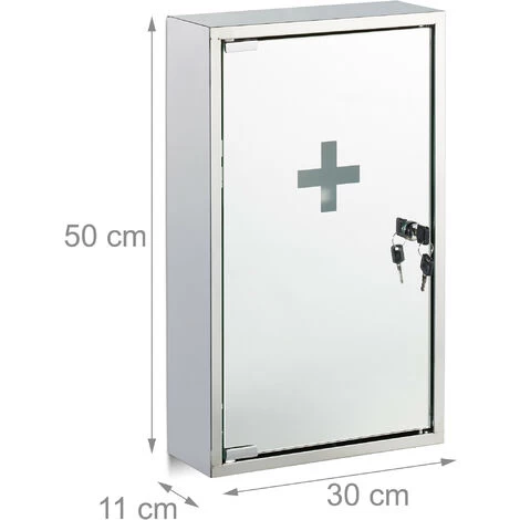 Relaxdays Stainless Steel Medicine Cabinet, Lockable Mirror Door, 2 Compartments, Home Pharmacy, HWD: 50 X 30 X 11 Cm, Silver 6 Relaxdays Stainless Steel Medicine Cabinet, Lockable Mirror Door, 2 Compartments, Home Pharmacy, HWD: 50 X 30 X 11 Cm, Silver - Image 4