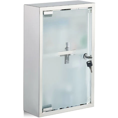 Relaxdays Stainless Steel Cabinet, Glass Door, 2 Compartments, Lockable, Home Pharmacy, Shiny, HWD: 40x25x11cm, Silver 3 Relaxdays Stainless Steel Cabinet, Glass Door, 2 Compartments, Lockable, Home Pharmacy, Shiny, HWD: 40x25x11cm, Silver