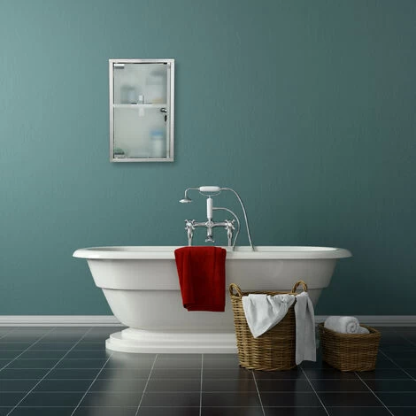 Relaxdays Stainless Steel Cabinet, Glass Door, 2 Compartments, Lockable, Home Pharmacy, Shiny, HWD: 40x25x11cm, Silver 4 Relaxdays Stainless Steel Cabinet, Glass Door, 2 Compartments, Lockable, Home Pharmacy, Shiny, HWD: 40x25x11cm, Silver - Image 2