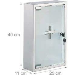 Relaxdays Stainless Steel Cabinet, Glass Door, 2 Compartments, Lockable, Home Pharmacy, Shiny, HWD: 40x25x11cm, Silver 10 Relaxdays Stainless Steel Cabinet, Glass Door, 2 Compartments, Lockable, Home Pharmacy, Shiny, HWD: 40x25x11cm, Silver -Comfort Bathroom Store 52227352 4