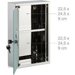 Relaxdays Stainless Steel Cabinet, Glass Door, 2 Compartments, Lockable, Home Pharmacy, Shiny, HWD: 40x25x11cm, Silver 11 Relaxdays Stainless Steel Cabinet, Glass Door, 2 Compartments, Lockable, Home Pharmacy, Shiny, HWD: 40x25x11cm, Silver -Comfort Bathroom Store 52227352 5