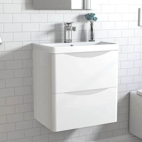 Acezanble 500mm Wall Hung Bathroom Cabinet Vanity Sink Unit With Basin,2 Drawers Gloss White 3 Acezanble 500mm Wall Hung Bathroom Cabinet Vanity Sink Unit With Basin,2 Drawers Gloss White