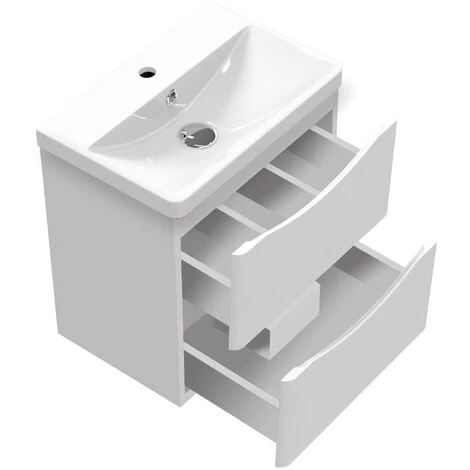 Acezanble 500mm Wall Hung Bathroom Cabinet Vanity Sink Unit With Basin,2 Drawers Gloss White 4 Acezanble 500mm Wall Hung Bathroom Cabinet Vanity Sink Unit With Basin,2 Drawers Gloss White - Image 2