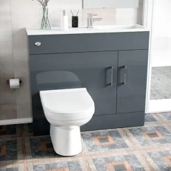 Slimline Floorstanding Grey Vanity Basin And BTW Combo Unit Flat Pack James -Comfort Bathroom Store 54006634 2