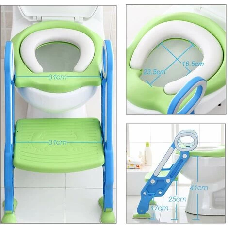LITZEE Baby Potty Training Toilet Seat Adjustable Toddler Child Toilet Trainer With Step Stool Ladder, Anti-Slip, Sturdy (75KG), Foldable For 1-7 Kids (Green & Blue) 4 LITZEE Baby Potty Training Toilet Seat Adjustable Toddler Child Toilet Trainer With Step Stool Ladder, Anti-Slip, Sturdy (75KG), Foldable For 1-7 Kids (Green & Blue) - Image 2