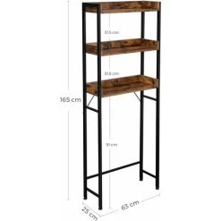 Songmics VASAGLE 3-Tier Over-The-Toilet Rack, Space-Saving Bathroom Storage Shelf, Stable, Easy To Assemble, Washing Machine Storage Rack, Industrial Style, Rustic Brown And Black BTS002B01 -Comfort Bathroom Store 54156318 5