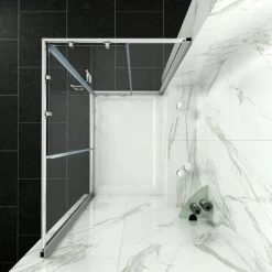 ELEGANT 1200 X 900 Mm Sliding Shower Door And Screen 6mm Safety Tempered Glass Corner Entry Shower Enclosure With Stone Tray And Riser Kit 8 ELEGANT 1200 X 900 Mm Sliding Shower Door And Screen 6mm Safety Tempered Glass Corner Entry Shower Enclosure With Stone Tray And Riser Kit -Comfort Bathroom Store 54324735 2