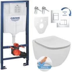 Grohe Toilet Set Rapid SL GROHE + Toilet Bowl Ideal Standard Tesi Aquablade + Flush Plate Grohe Skate Chrome (GROHEAQUA-SET-UK)