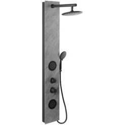 Swiss Aqua Technologies Hydromassage Shower Column With Stone Decor, Hand Shower, 2 Jets, Round Shower Head, Black (STONESHOWER)