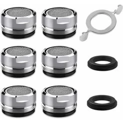 LITZEE Tap Aerator M24, 6 Pieces Faucet Aerator Nozzle With Stainless Steel And ABS Filter Including 8 Seals And 1 Chrome Aerators Wrench, For Sink Taps In The Kitchen And Bathroom