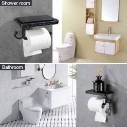 LITZEE Toilet Paper Holder Bathroom Accessories Space Aluminum Tissue Mobile Paper Roll Holder Wall Mount Rustproof Vintage Style Black 9 LITZEE Toilet Paper Holder Bathroom Accessories Space Aluminum Tissue Mobile Paper Roll Holder Wall Mount Rustproof Vintage Style Black -Comfort Bathroom Store 54902493 3