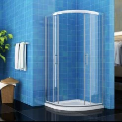 ELEGANT Aluminium Framed Sliding Shower Cubicle 6mm Easy Clean Quadrant Shower Door 900x900mm With Tray And Waste Trap