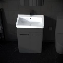 600mm White Ceramic Mid-Edge Basin Comes With Single Tap Hole And Overflow -Comfort Bathroom Store 55340793 4