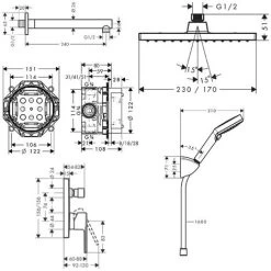 Hansgrohe All-in-one Concealed Shower Set With 23cm Overhead Shower + 2 Jets Hand Shower, Chrome, Hansgrohe Vernis Shape (VernisShape-1) 11 Hansgrohe All-in-one Concealed Shower Set With 23cm Overhead Shower + 2 Jets Hand Shower, Chrome, Hansgrohe Vernis Shape (VernisShape-1) -Comfort Bathroom Store 55631044 5