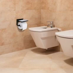 Toilet Roll Holder With Shelf Aluminyo Wall Mounted Adhesive Glue And Drilling Screws For Bathroom(Black) 11 Toilet Roll Holder With Shelf Aluminyo Wall Mounted Adhesive Glue And Drilling Screws For Bathroom(Black) -Comfort Bathroom Store 55651352 5