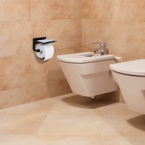 Toilet Roll Holder With Shelf Aluminyo Wall Mounted Adhesive Glue And Drilling Screws For Bathroom(Black) 7 Toilet Roll Holder With Shelf Aluminyo Wall Mounted Adhesive Glue And Drilling Screws For Bathroom(Black) - Image 5