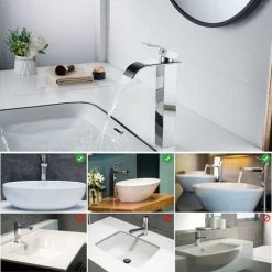 Modern Tall Waterfall Basin Faucet, Elegant Design Bathroom Faucet, Tall Single Handle Brass Basin Mixer Tap, Hot And Cold Water Available -Comfort Bathroom Store 55652326 4
