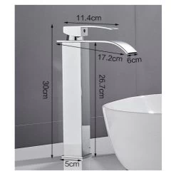 Modern Tall Waterfall Basin Faucet, Elegant Design Bathroom Faucet, Tall Single Handle Brass Basin Mixer Tap, Hot And Cold Water Available -Comfort Bathroom Store 55652326 5