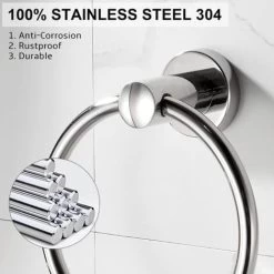Contemporary Style Towel Ring In Chrome Plated 304 Stainless Steel -Comfort Bathroom Store 55652371 4