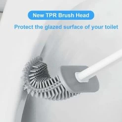 Toilet Brush With Holder, Deep Cleaning Bathroom Flat Flexible Silicone Toilet Brush Set With No-Slip Long Plastic Handle, Wall Mounted & Flooring Quick Dry Hygienic, White -Comfort Bathroom Store 56134239 3
