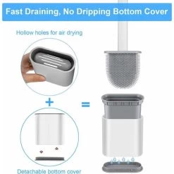 Toilet Brush With Holder, Deep Cleaning Bathroom Flat Flexible Silicone Toilet Brush Set With No-Slip Long Plastic Handle, Wall Mounted & Flooring Quick Dry Hygienic, White -Comfort Bathroom Store 56134239 4