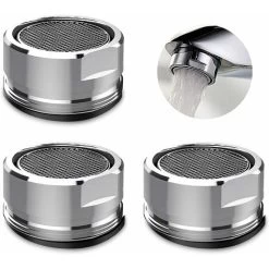 3 Pack 24mm Faucet Aerators, Replacement Part, Threaded Brass Male Spout With Gasket, Polished Chrome