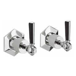 Crosswater Waldorf Black Lever Wall Mounted Stop Taps - Chrome - WF350WCBLV
