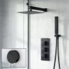 Temel 3-Way Thermostatic Mixer Valve And 200 Mm Square Shower Head, Handheld And Bath Filler Waste Matte Black Set