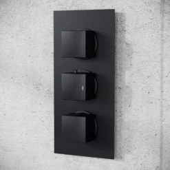 Temel 3-Way Thermostatic Mixer Valve And 200 Mm Square Shower Head, Handheld And Bath Filler Waste Matte Black Set -Comfort Bathroom Store 56993602 5