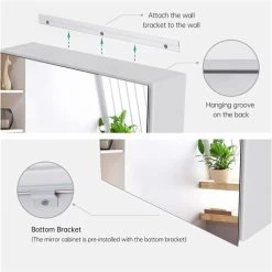 EMKE Bathroom Vanity Mirror Cabinet With Storage - Single Door Wall Mounted Storage Cupboard Aluminum Frameless Medicine Cabinet, Makeup Bathroom Wall Storage Cabinets White -Comfort Bathroom Store 57711338 3