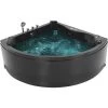 Modern Hot Tub Corner Bathtub Hydro Massage Jets LED Light Black Acrylic Baracoa