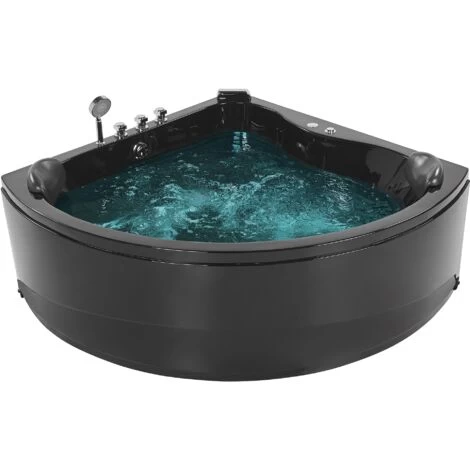 Modern Hot Tub Corner Bathtub Hydro Massage Jets LED Light Black Acrylic Baracoa 3 Modern Hot Tub Corner Bathtub Hydro Massage Jets LED Light Black Acrylic Baracoa