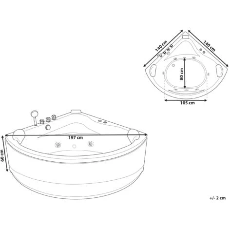 Modern Hot Tub Corner Bathtub Hydro Massage Jets LED Light Black Acrylic Baracoa 5 Modern Hot Tub Corner Bathtub Hydro Massage Jets LED Light Black Acrylic Baracoa - Image 3