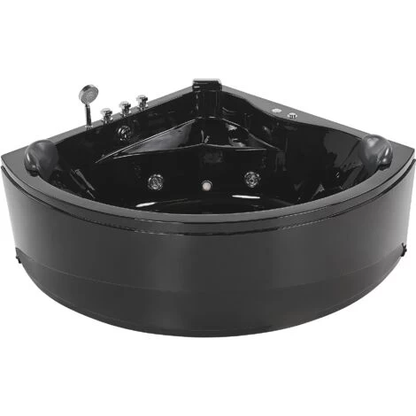 Modern Hot Tub Corner Bathtub Hydro Massage Jets LED Light Black Acrylic Baracoa 6 Modern Hot Tub Corner Bathtub Hydro Massage Jets LED Light Black Acrylic Baracoa - Image 4