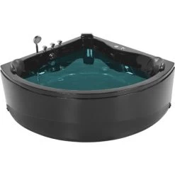 Modern Hot Tub Corner Bathtub Hydro Massage Jets LED Light Black Acrylic Baracoa 11 Modern Hot Tub Corner Bathtub Hydro Massage Jets LED Light Black Acrylic Baracoa -Comfort Bathroom Store 57715645 5