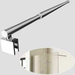 EMKE 700mm To 1200mm Adjustable Telescopic Length Bar Support Bar Stainless Steel Chrome Round Shape For Wet Room Shower Screen Walk In Shower Enclosure, Fits Thickness 8-10mm Glass
