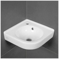 Villeroy & Boch O.Novo Wall Hung Corner Basin With Overflow - 320mm Wide - 1 Tap Hole - White Alpin - 73103201