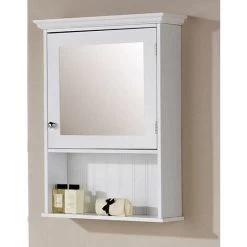 Colonial Bathroom Open Shelf Mirrored Wall Storage Unit Tong & Groove - White