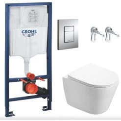 Grohe Toilet Set Frame + Swiss Aqua Technologies Infinitio Rimless WC , Invisible Fixing + Chrome Flush Plate (RapidSL-Infinitio-1)