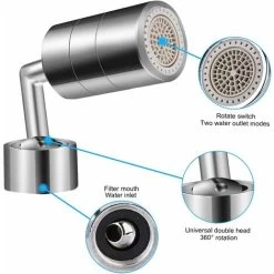 720 Degree Faucet Aerator, Swivel Kitchen Faucet Head 2 Modes Adjustable Shower Head Filter Sprayer For Kitchen Bathroom -Comfort Bathroom Store 58056895 3