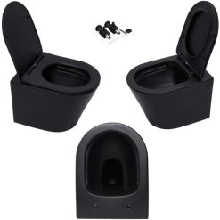 Matt Black Rimless ECO Wall Hung Toilet Pan, Seat & GROHE 38772001 Rapid 1.13m SL 3-in-1 WC Cistern Frame Inc. Plate -Comfort Bathroom Store 58225458 2