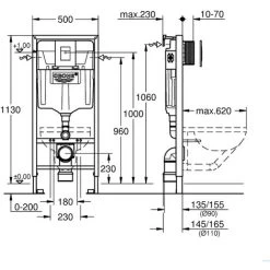 Matt Black Rimless ECO Wall Hung Toilet Pan, Seat & GROHE 38772001 Rapid 1.13m SL 3-in-1 WC Cistern Frame Inc. Plate -Comfort Bathroom Store 58225458 5